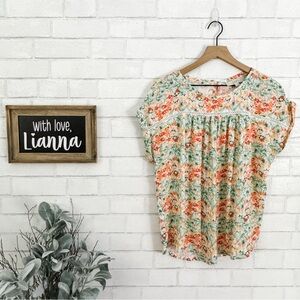 LOFT Buttercup Floral Pleated Mixed Media Top